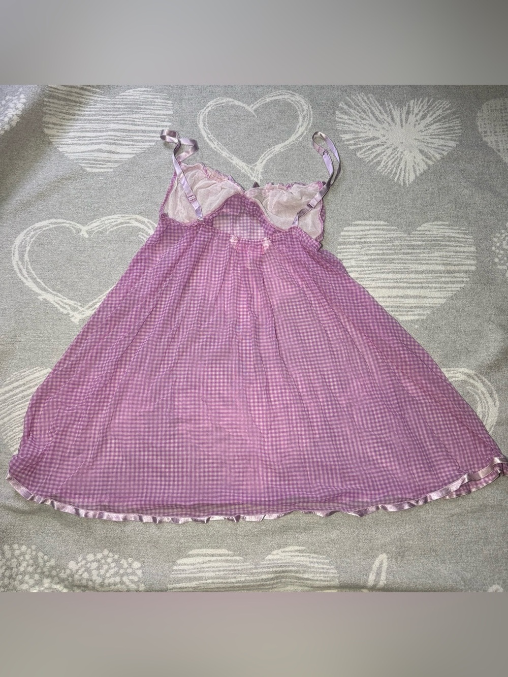 Victoria's Secret Angel Lavender Gingham Sheer Babydoll with Satin Bow - Picture 2 of 6